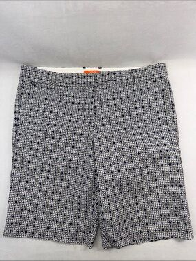 Joe Fresh Navy Geometric Print Tan White Bermuda Shorts Preppy Size 10